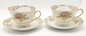 Vintage Sango SAN2 Occupied Japan China 4 Pc Service of 2 Turquoise Gold Floral